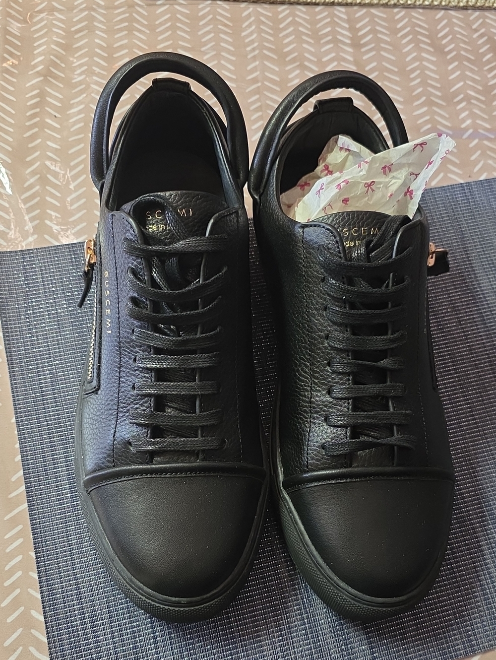 Buscemi Black Leather Low-Top Sneakers with Gold Zip Detail